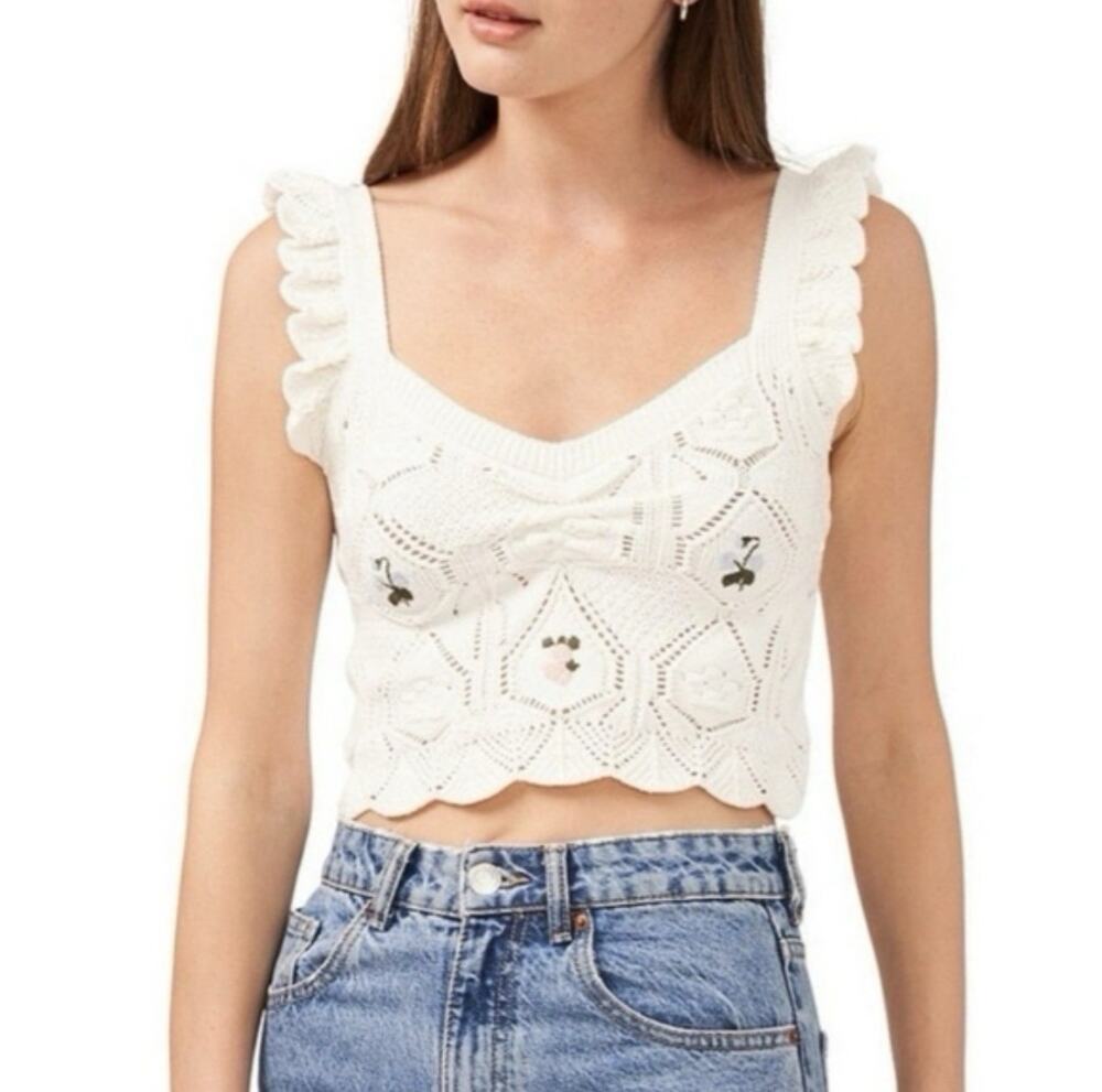 Chelsea & Violet Crochet Crop Tank Top XL Ivory Boho Hippie Festival Cottagecore